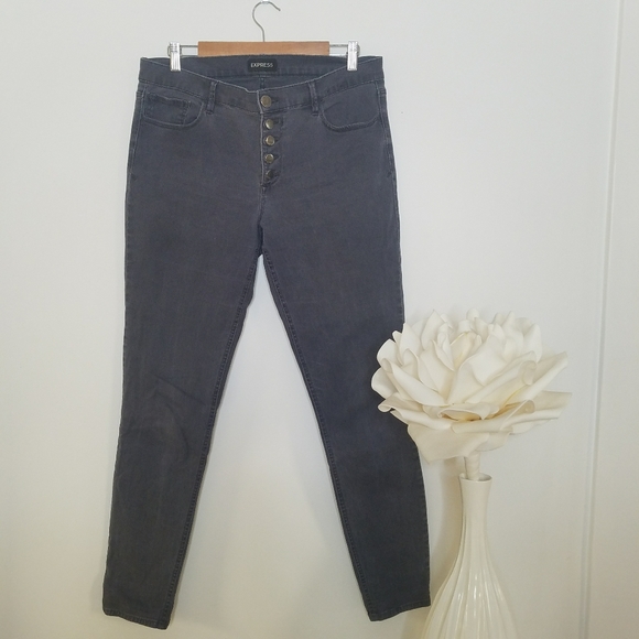 Express Denim - Express Denim High Waisted Button Fly Gray Jeans
